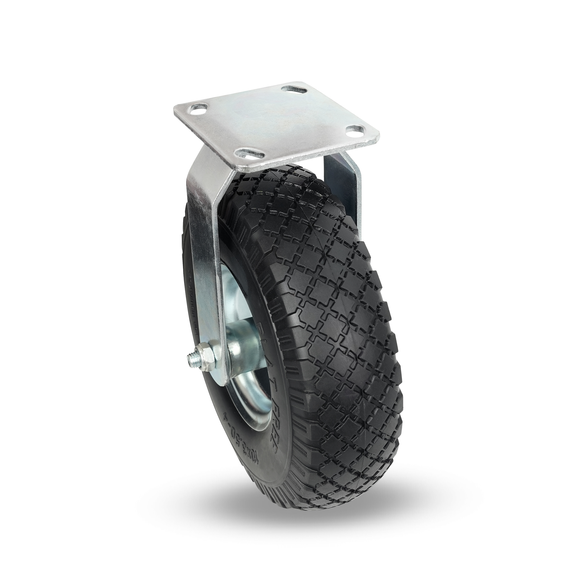 Klutch 10in. Flat-Free Foam-Filled Rubber Rigid Caster, 300-Lb. Capacity, Knobby Tread